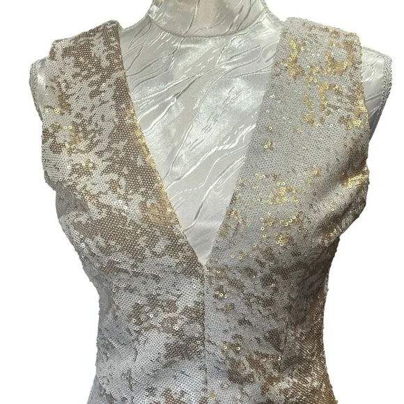Dress the Population Sz XSmall Gold & White Sequin Mini Dress Party Stretch - Picture 2 of 13